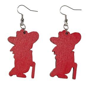 Wood Earrings - 1.75" x 1.15" Colonel Reb - Apple Red - E110-53